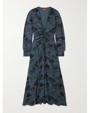 Altuzarra Mila Ruched Printed Silk-Crepe Midi Dress - Blue