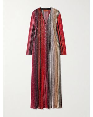Missoni Cardigan Aus Gestreiftem Häkelstrick Mit Pailletten - Rot