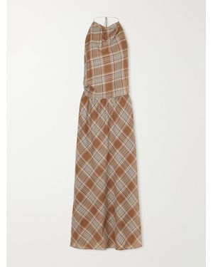Matteau Layered Checked Cotton-Voile Midi Dress - Natural