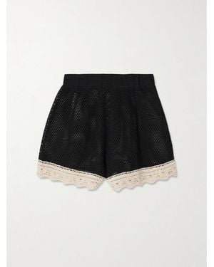 Sea Kendall Crochet-Trimmed Open-Knit Cotton Shorts - Black