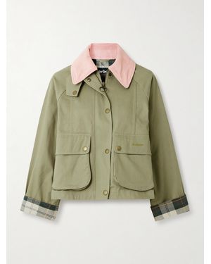 Barbour Beadnell Corduroy-Trimmed Cropped Cotton-Twill Jacket - Green