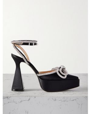 Mach & Mach Double Bow Crystal-embellished Satin Platform Pumps - Black