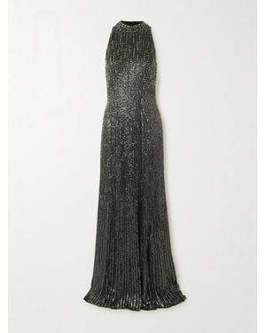 Jenny Packham Benue Crystal-Embellished Sequined Silk-Crepe Gown - White