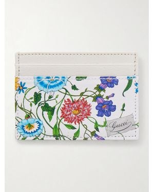 Gucci Floral-Print Leather Cardholder - Blue