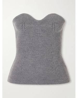 Jil Sander Strapless Ribbed Wool-Blend Bustier Top - Gray
