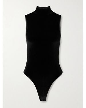 The Park Joyce Stretch-Velvet Thong Bodysuit - Black