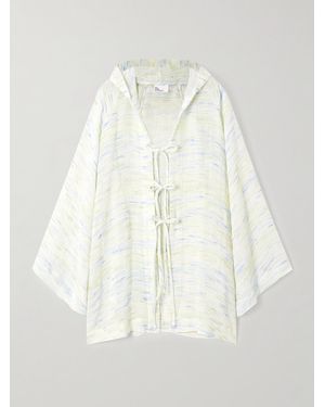 Lisa Marie Fernandez Hooded Striped Linen-Blend Gauze Poncho - White