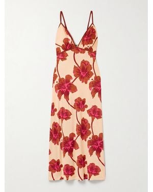 Johanna Ortiz Sendero De Astromelias Floral-Print Satin Maxi Dress - Red