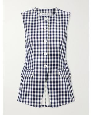 Veronica Beard Lois Checked Stretch-Cotton Cloqué Tank - Blue