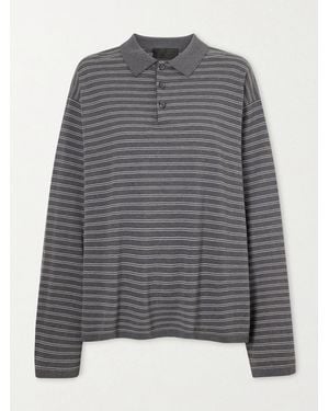 Nili Lotan Foley Stripe Cotton Polo Shirt - Grey