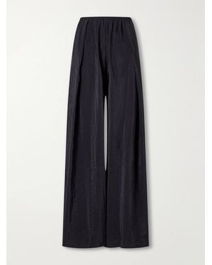 La Ligne Pleated Crinkle Satin Wide-Leg Trousers - Blue