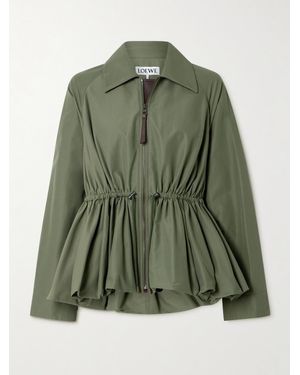 Loewe Leather-Trimmed Cotton-Blend Peplum Jacket - Green