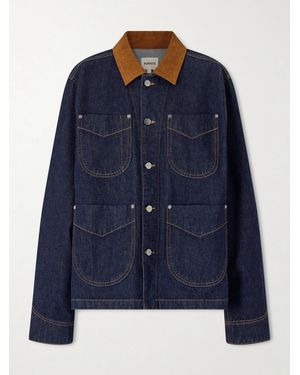 KHAITE Wyatt Corduroy-Trimmed Denim Jacket - Blue