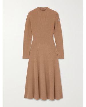 Moncler Ribbed Wool-Blend Midi Dress - Brown