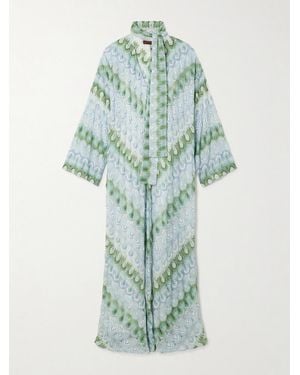 Missoni Tie-Detailed Striped Metallic Crochet-Knit Maxi Dress - Blue