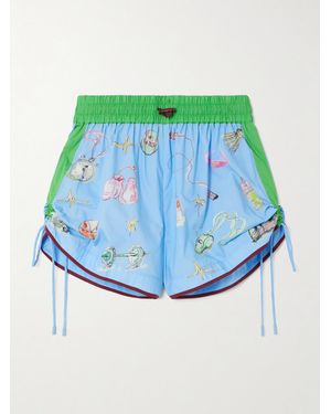 ALÉMAIS Anouk Colantoni Shorts Aus Bedruckter Biobaumwollpopeline - Blau