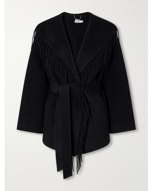 Jonathan Simkhai Rowen Belted Fringed Wool-Blend Jacket - Black