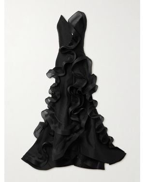 Maticevski Explode Strapless Ruffled Organza-Trimmed Wool And Silk-Blend Gown - Black