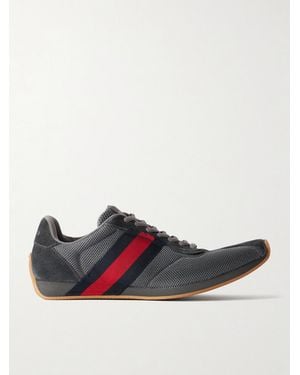 Gucci Tempo Web-Detailed Suede-Trimmed Mesh Trainers - Grey