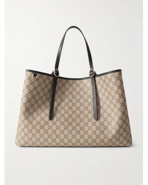 Gucci Gg Emblem Große Tote Aus Beschichtetem, Bedrucktem Canvas Mit Lederbesätzen - Natur