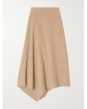 Loro Piana Asymmetric Ribbed Cashmere Midi Skirt - Natural