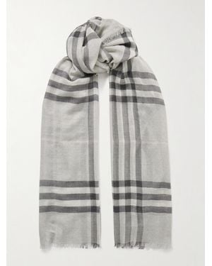 Burberry Schal Aus Karierter Wolle Mit Fransen - Grau