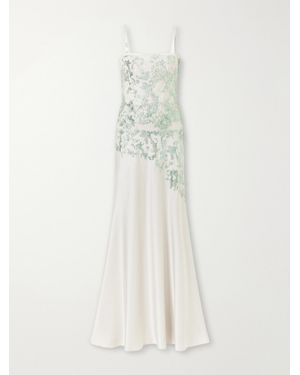Costarellos Jennan Sequin-Embroidered Satin Gown - White