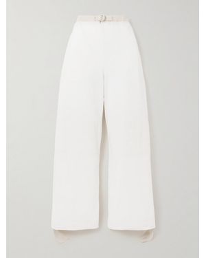 Jil Sander Belted Embroidered Cotton Straight-Leg Trousers - White