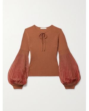 Ulla Johnson Lenora Tulle-Trimmed Ribbed-Knit Top - Brown