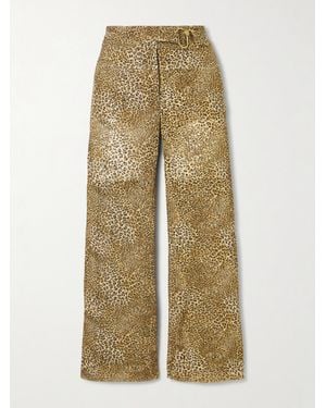 Maison Mayle Chappy Cropped Belted Leopard-Print Woven Flared Trousers - Natural