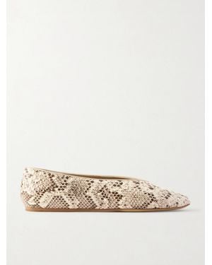Le Monde Beryl Classic Regency Snake-Effect Leather Ballet Flats - Natural