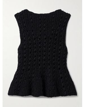 KHAITE Yuka Open-Knit Cotton-Blend Peplum Tank - Black