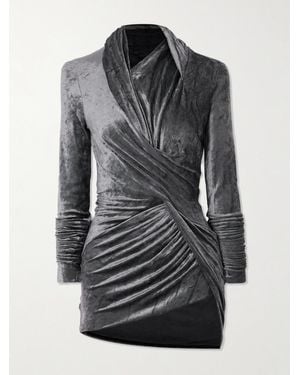 Rick Owens Magnetic Twisted Gathered Crushed-Velvet Mini Dress - Black