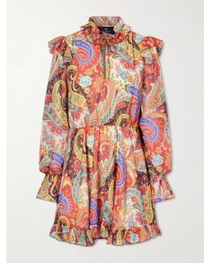 Etro Ruffled Paisley-Print Chiffon Mini Dress - Multicolor