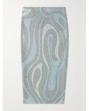 PUCCI Printed Metallic Jersey Midi Skirt - Blue
