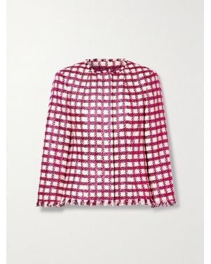 Oscar de la Renta Frayed Checked Metallic Wool-Blend Tweed Jacket - Red