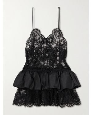 Chloé Ruffled Lace-Trimmed Taffeta Cami - Black