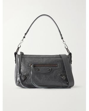 Balenciaga Le City Moto Mini Crinkled-Leather Shoulder Bag - Grey