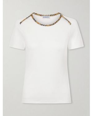 Burberry Stephanie Tartan-Trimmed Stretch-Cotton Jersey T-Shirt - White