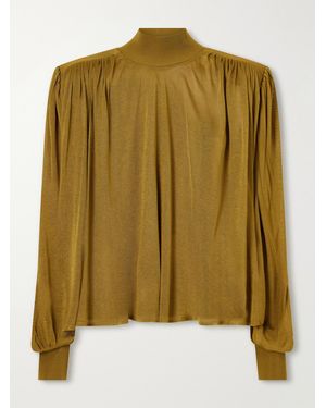 Altuzarra Ethel Gathered Stretch-Knit Blouse - Green