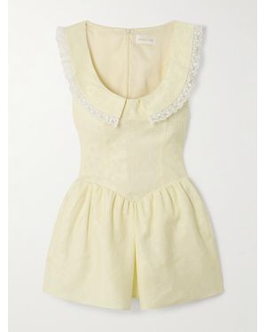 ShuShu/Tong Ruffled Lace-Trimmed Cady-Jacquard Mini Dress - Yellow