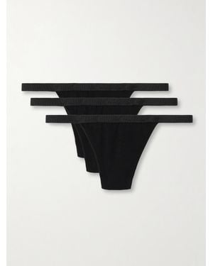 CDLP Set Of Three Stretch-Tencel Lyocell Thongs - Black