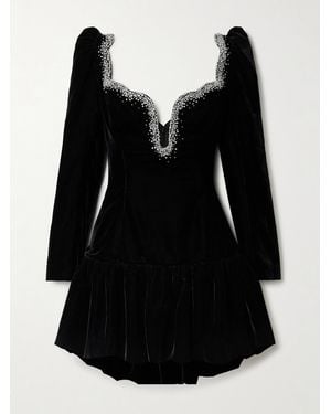 Clio Peppiatt Edie Embellished Scalloped Velvet Mini Dress - Black