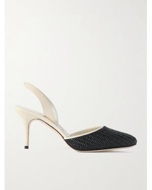 Manolo Blahnik Casam 70 Slingback-Pumps Aus Leder Und Raffiabast - Weiß