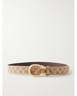 Gucci Gg Supreme Logo-Jacquard Belt - Natural