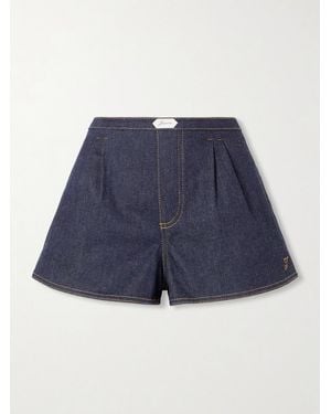 Jacquemus Amelo Embroidered Pleated Denim Shorts - Blue