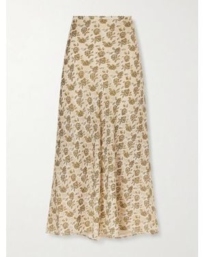 Loro Piana Simona Fil Coupé Silk-Jacquard Midi Skirt - Natural