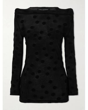 Junya Watanabe Polka-Dot Flocked Cotton-Jersey Blouse - Black
