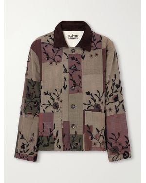 Kartik Research Embellished Suede-Trimmed Patchwork Woven Cotton Jacket - Brown