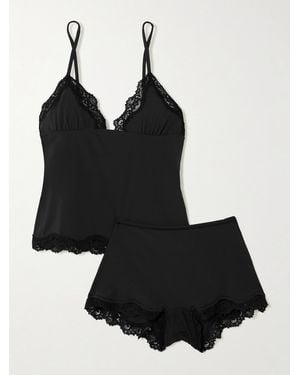 Skims Fits Everybody Lace Triangle Cami And Boy Short Set - Black